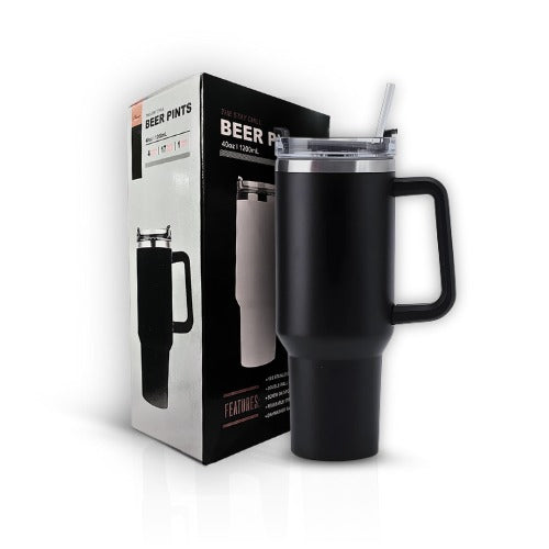 Copo Térmico Grande 1200 Ml, Canudo, Parede Dupla e na Cor preto.